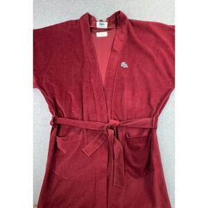 Vintage 80s Alligator Mens OSFA Belted Terry Cloth Bath Robe Red Short Sleeve